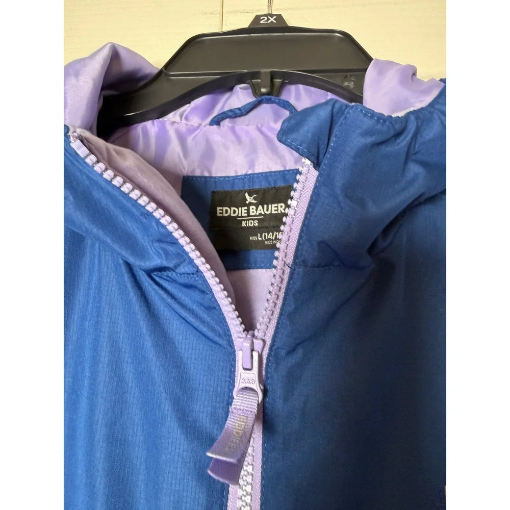 Eddie‎ Bauer Kids Blue Purple Colorblock Hooded Windbreaker Jacket L 14/16